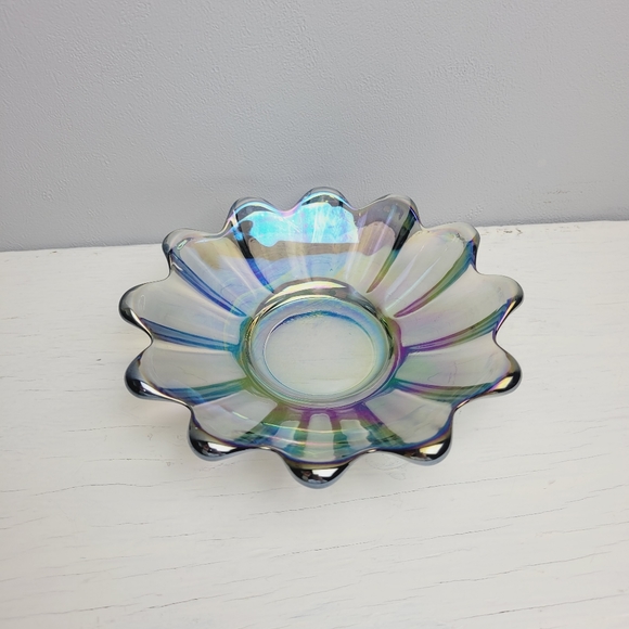 Vintage Federal Glass Smokey Purple Iridescent Carnival Glass Bon Bon Bowl - Picture 5 of 13